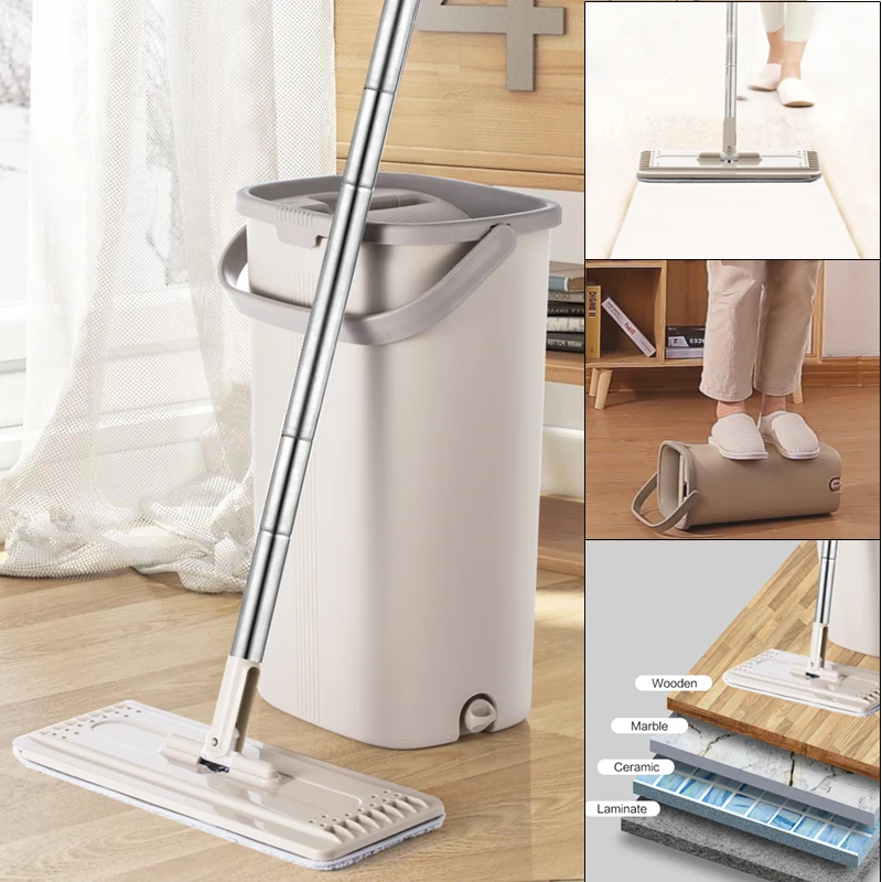 Squeeze Hand Free Flat Mop Bucket With Stainless Steel Handle Wet Dry Floor Cleaning 360 rotatable heads With Reusable Mop Pads
Squeeze Hand Free Flat Mop Bucket With Stainless Steel Handle Wet Dry Floor Cleaning 360 rotatable heads With Reusable Mop Pads
