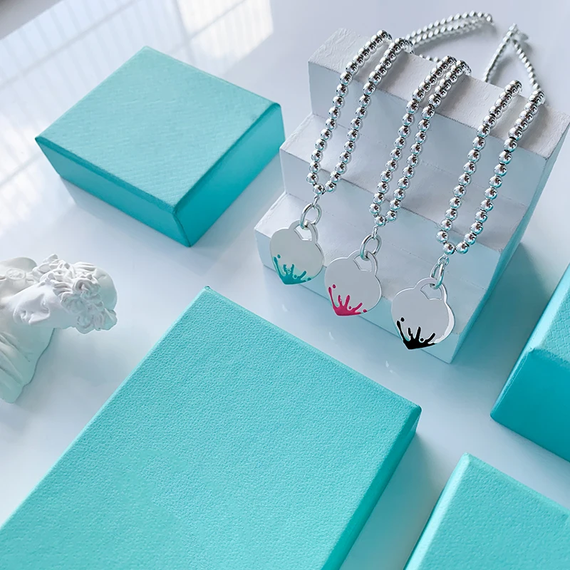 925 Sterling Silver Necklace High Quality Customization Fashion Trend Heart Shaped Ink Beaded Necklace Couple Gift with Logo
925 Sterling Silver Necklace High Quality Customization Fashion Trend Heart Shaped Ink Beaded Necklace Couple Gift with Logo