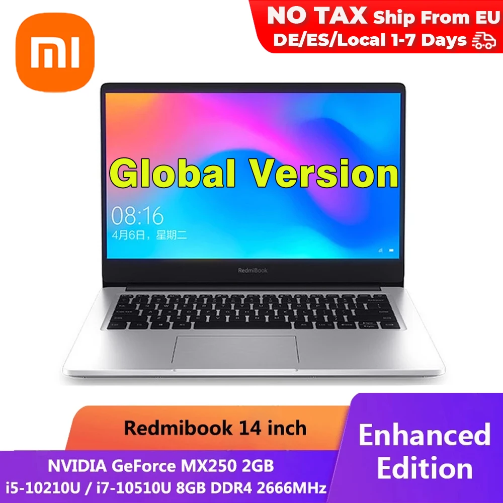 Оригинальный Xiaomi RedmiBook ноутбук Pro 14 0 дюймов i7 10510U NVIDIA GeForce MX250 8 Гб DDR4 оперативная