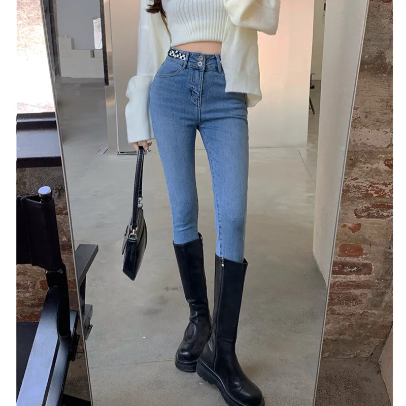 Real shot 2022 new Korean style high waist button slim stretch fleece jeans all-match nine-point pencil pants
Real shot 2022 new Korean style high waist button slim stretch fleece jeans all-match nine-point pencil pants