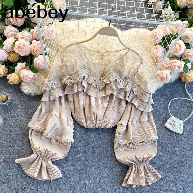 French Mesh Splice Blouse Women Elegant Solid Puff Sleeve Lace Ruffles Blouses Autumn Casual Loose Streetwear Tops
French Mesh Splice Blouse Women Elegant Solid Puff Sleeve Lace Ruffles Blouses Autumn Casual Loose Streetwear Tops