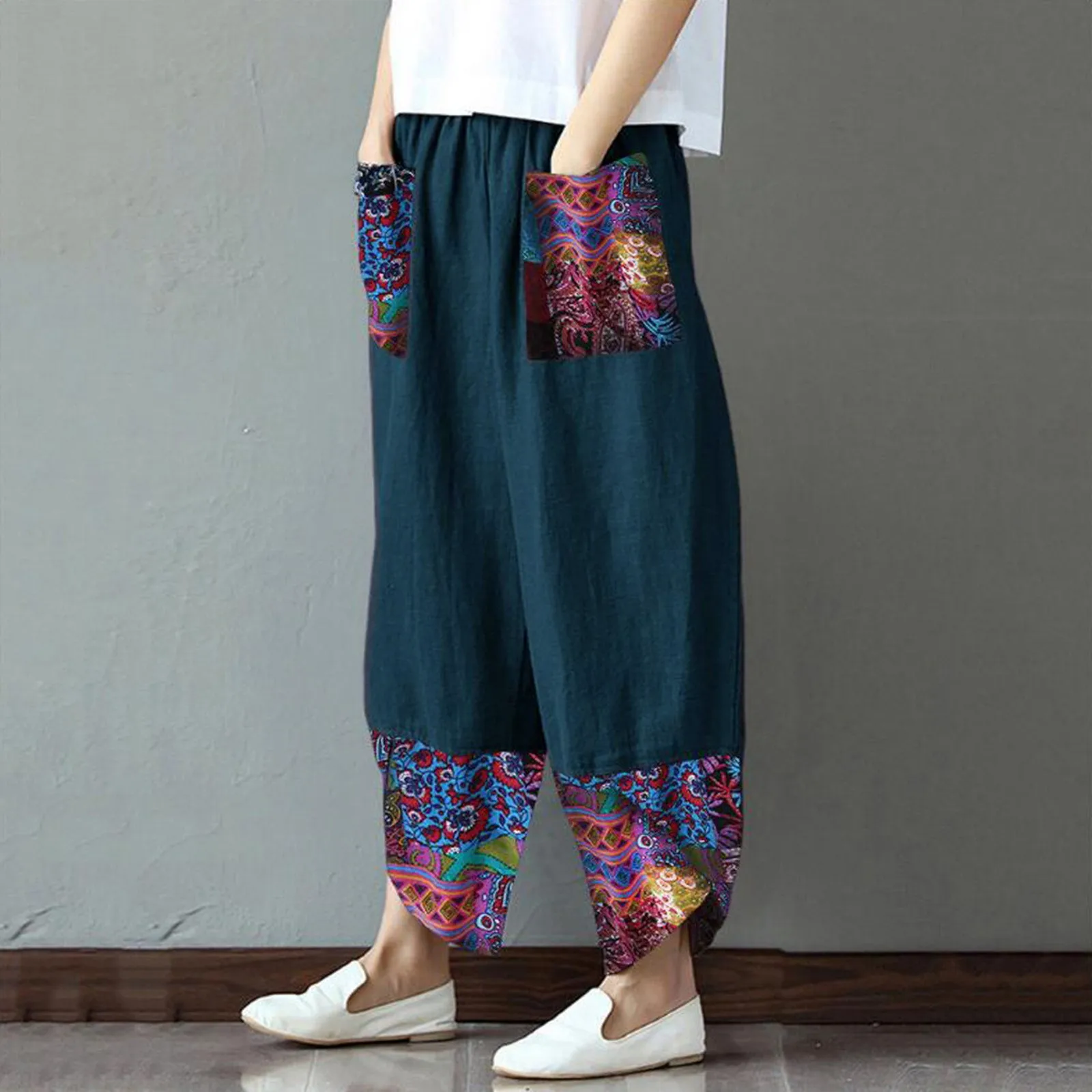 Women Casual Cotton Linen Print Patchwork Irregular Elastic Waist Loose Wide Leg Pants Summer Sports Clothing Fashion New 2021
Women Casual Cotton Linen Print Patchwork Irregular Elastic Waist Loose Wide Leg Pants Summer Sports Clothing Fashion New 2021