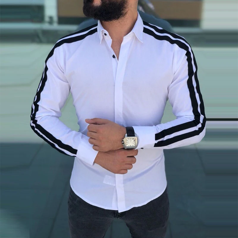 Spring Fashion Patchwork Striped Printing Slim Shirts For Men Long Sleeve Turn-down Collar Tops Casual Mens Clothing Streetwear
Spring Fashion Patchwork Striped Printing Slim Shirts For Men Long Sleeve Turn-down Collar Tops Casual Mens Clothing Streetwear
