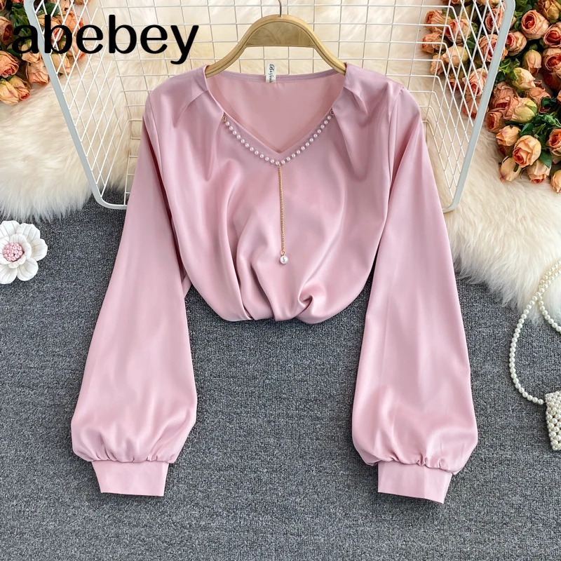 Women Korean Satin Blouse Design Beading V Neck Long Sleeve Loose Tops 2021 Autumn Fashion Casual Streetwear Blouses
Women Korean Satin Blouse Design Beading V Neck Long Sleeve Loose Tops 2021 Autumn Fashion Casual Streetwear Blouses