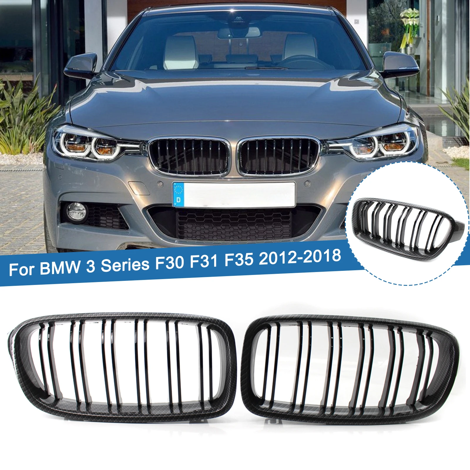 1 Pair Carbon Black Look Car Front Bumper Kidney Grille Replacement Sport Racing Grilles For BMW 3-Series F30 F31 F35 2012-2018 
1 Pair Carbon Black Look Car Front Bumper Kidney Grille Replacement Sport Racing Grilles For BMW 3-Series F30 F31 F35 2012-2018
