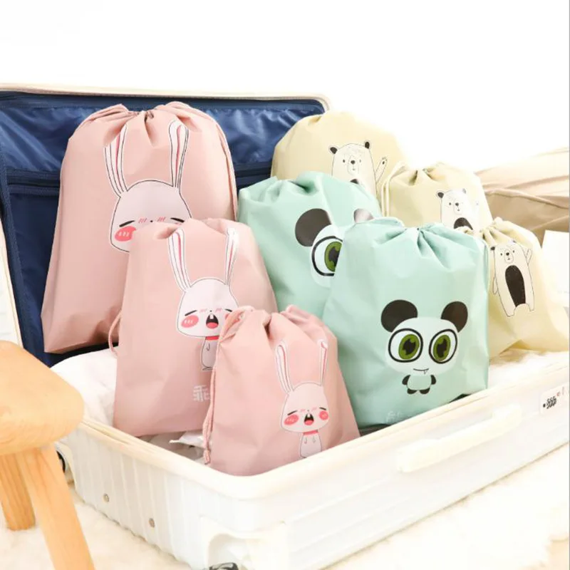 

Lovely cartoon storage bag draw rope bundle mouth travel dust bag waterproof clothes bag cosmetics sundries sorting storage