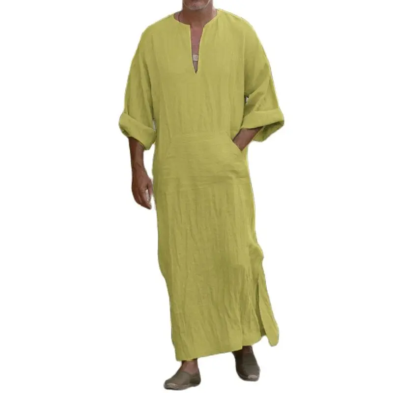 Cotton Linen Loose Saudi Arab Muslim Dubai Robe Men's Long Shirt Male Deep V Neck Solid Middle Thobe Islamic Traditional Costume
Cotton Linen Loose Saudi Arab Muslim Dubai Robe Men's Long Shirt Male Deep V Neck Solid Middle Thobe Islamic Traditional Costume