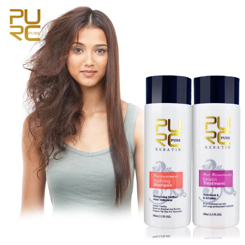 

PURC 0% Формалин кератин Лечение волос и шампунь перед бразильским кератином для выпрямления Гладкий ремонт поврежденных сухой уход за волоса...