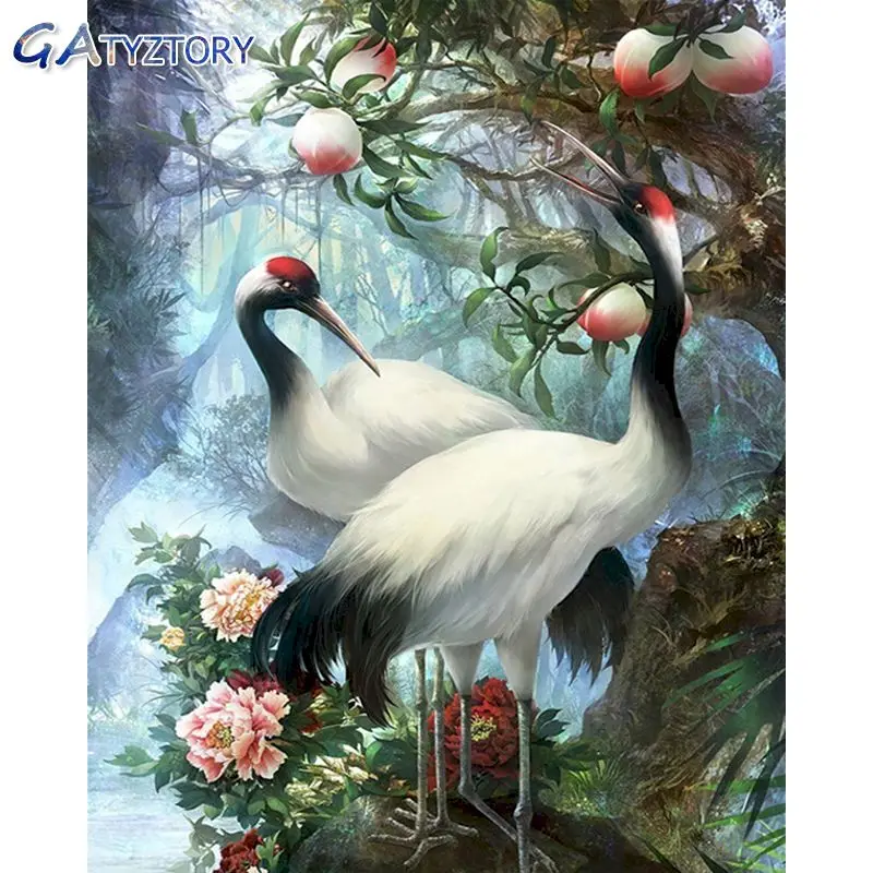 

GATYZTORY DIY Painting By Numbers birds White crane paint by numbers For Children picture frames wall photo frame acrylic paint