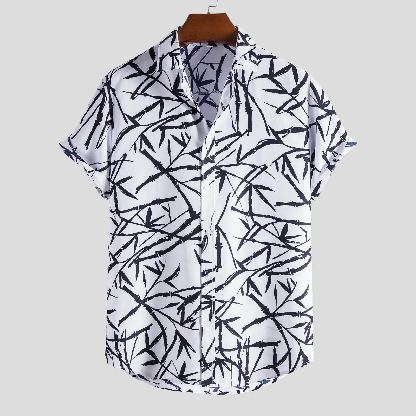 60# Men's Plus Size Beach Shirt Casual Button Black White Printing Short Sleeve Round Hem Loose Shirts Blouse Men Streetwear Top 
60# Men's Plus Size Beach Shirt Casual Button Black White Printing Short Sleeve Round Hem Loose Shirts Blouse Men Streetwear Top