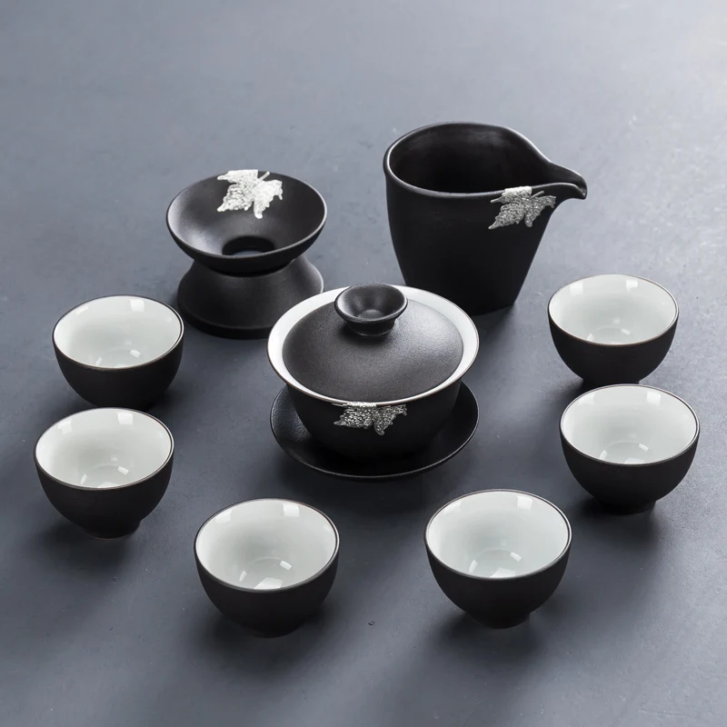 Ceramic Kung Fu Tea Set Black Pottery Cover Bowl Cup Thick Side Teaset Simple Tray Japanese Style Juego De Te Tea Service EI80TS
Ceramic Kung Fu Tea Set Black Pottery Cover Bowl Cup Thick Side Teaset Simple Tray Japanese Style Juego De Te Tea Service EI80TS