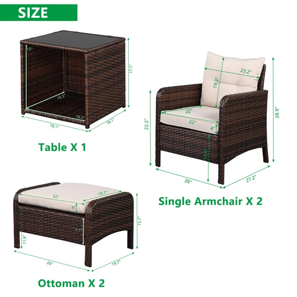 Pcs Single Sofa、Pcs Footstool Pc Coffee Table Round Corner Armrests Five-Piece Rattan Set Brown Gradient
Pcs Single Sofa、Pcs Footstool Pc Coffee Table Round Corner Armrests Five-Piece Rattan Set Brown Gradient