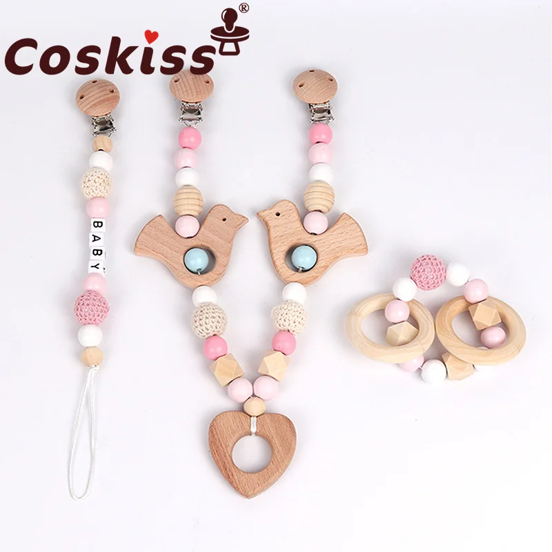 Coskiss Baby Toy Beech Wooden Animal Baby Pram Personalize Silicone Bead Pacifier Chain Chewable Silicone Pacifier Chain Set
Coskiss Baby Toy Beech Wooden Animal Baby Pram Personalize Silicone Bead Pacifier Chain Chewable Silicone Pacifier Chain Set