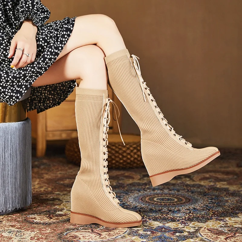 New Fashion Women Knee High Boots Top Qulaity Autumn Winter Wedges High Heels Round Toe Black Apricot Dress Party Long Boots 39 
New Fashion Women Knee High Boots Top Qulaity Autumn Winter Wedges High Heels Round Toe Black Apricot Dress Party Long Boots 39