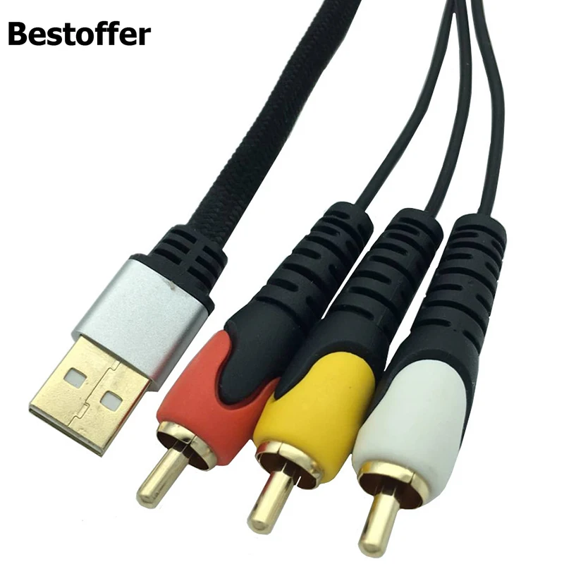 

1.5 Meters LONG USB2.0 A Male to 3 RCA Phono AV Cable Lead PC TV Aux Audio Video Adapter