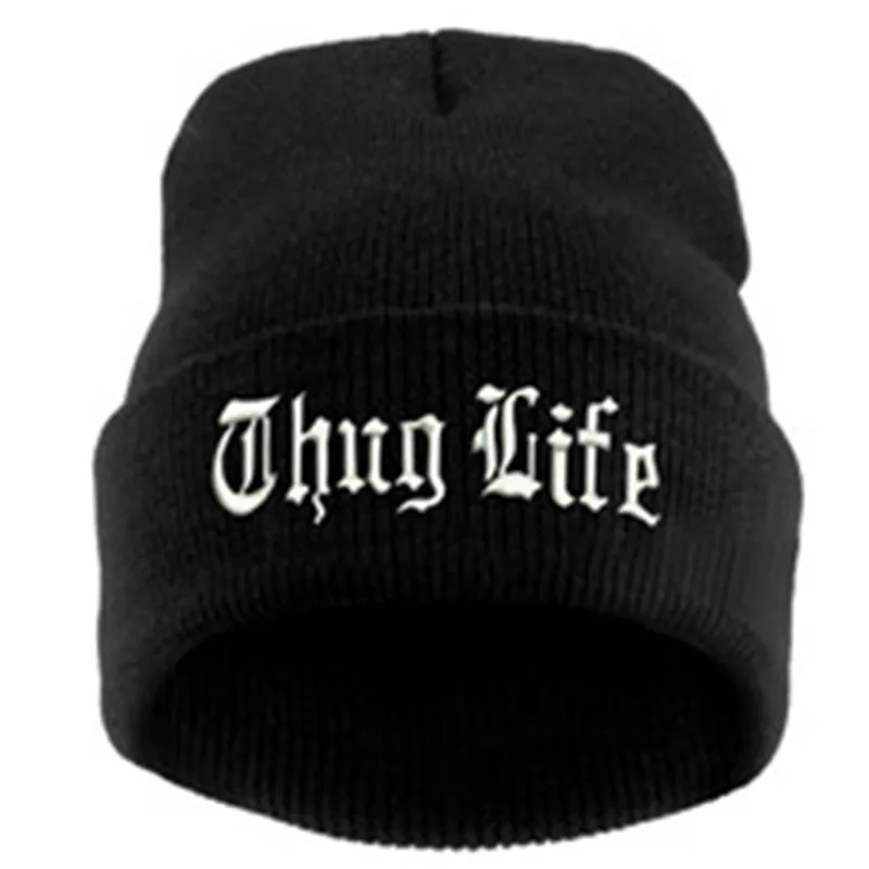 

2021 New THUG LIFE Black Letter Beanie Unisex Fashion Hip Hop Mens Beanies Knitted Caps For Women Skullies Gorros Bonnets