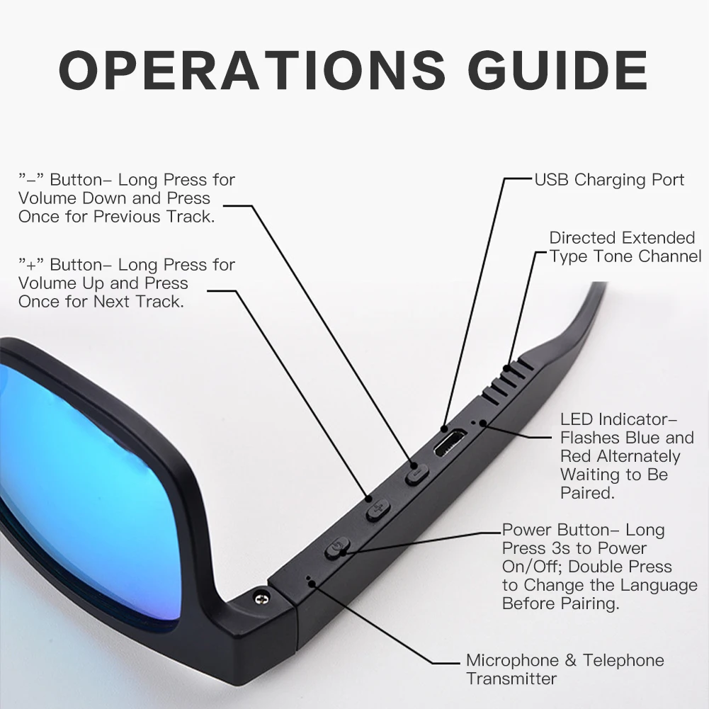 Smart Bluetooth UV400 Sunglasses With Open Ear Headset Polarized Lenses IPX7 Waterproof Hands-Free Calling
Smart Bluetooth UV400 Sunglasses With Open Ear Headset Polarized Lenses IPX7 Waterproof Hands-Free Calling
