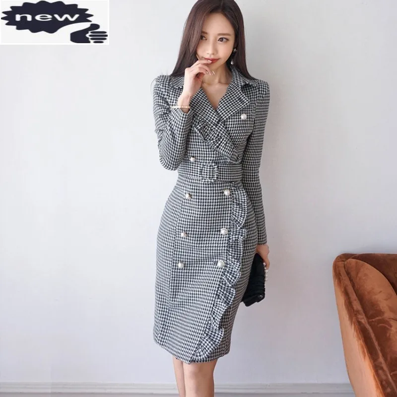 Sexy Ruffles Womens Long Sleeve Double Breasted Office Lady Dress Female Woolen Korean Style Elegant Woman Suits Slim Fit
Sexy Ruffles Womens Long Sleeve Double Breasted Office Lady Dress Female Woolen Korean Style Elegant Woman Suits Slim Fit
