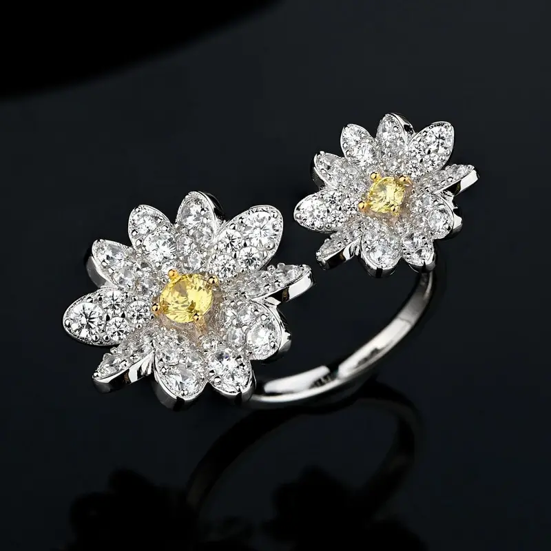 

Jazaz Fine 100% 925 Sterling Silver Sparkling Full High Carbon Diamond Daisy Flower Finger Rings Women Wedding Party Gifts B0784