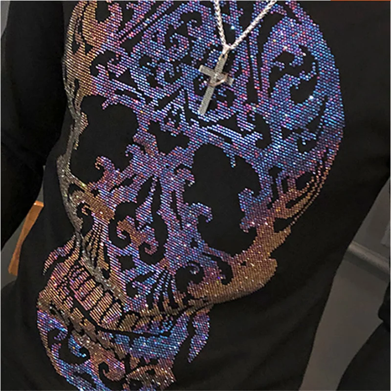 New fashion hot selling men's leisure diamond skull high quality casual sportswear suit