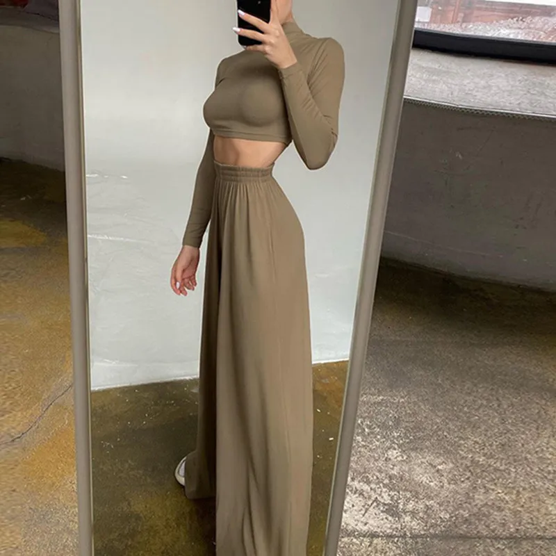 2021 Women Two Piece Wide Leg Pant Set And Crop Top Autumn Casual Elegant Turtleneck Minimalist Classic Outfit Female
2021 Women Two Piece Wide Leg Pant Set And Crop Top Autumn Casual Elegant Turtleneck Minimalist Classic Outfit Female