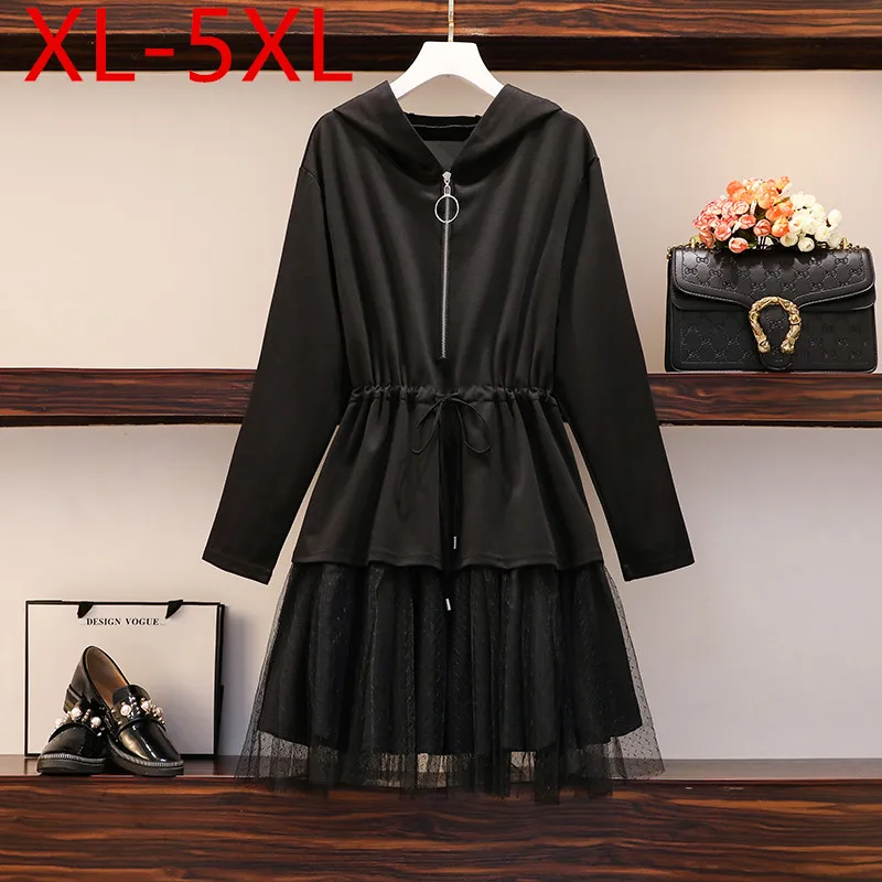XL-5XL 2021 Autumn New Plus Size Dress For Women Hooded Long Sleeve Mesh Patchwork Drawstring Large Causal Female Black Dresses
XL-5XL 2021 Autumn New Plus Size Dress For Women Hooded Long Sleeve Mesh Patchwork Drawstring Large Causal Female Black Dresses
