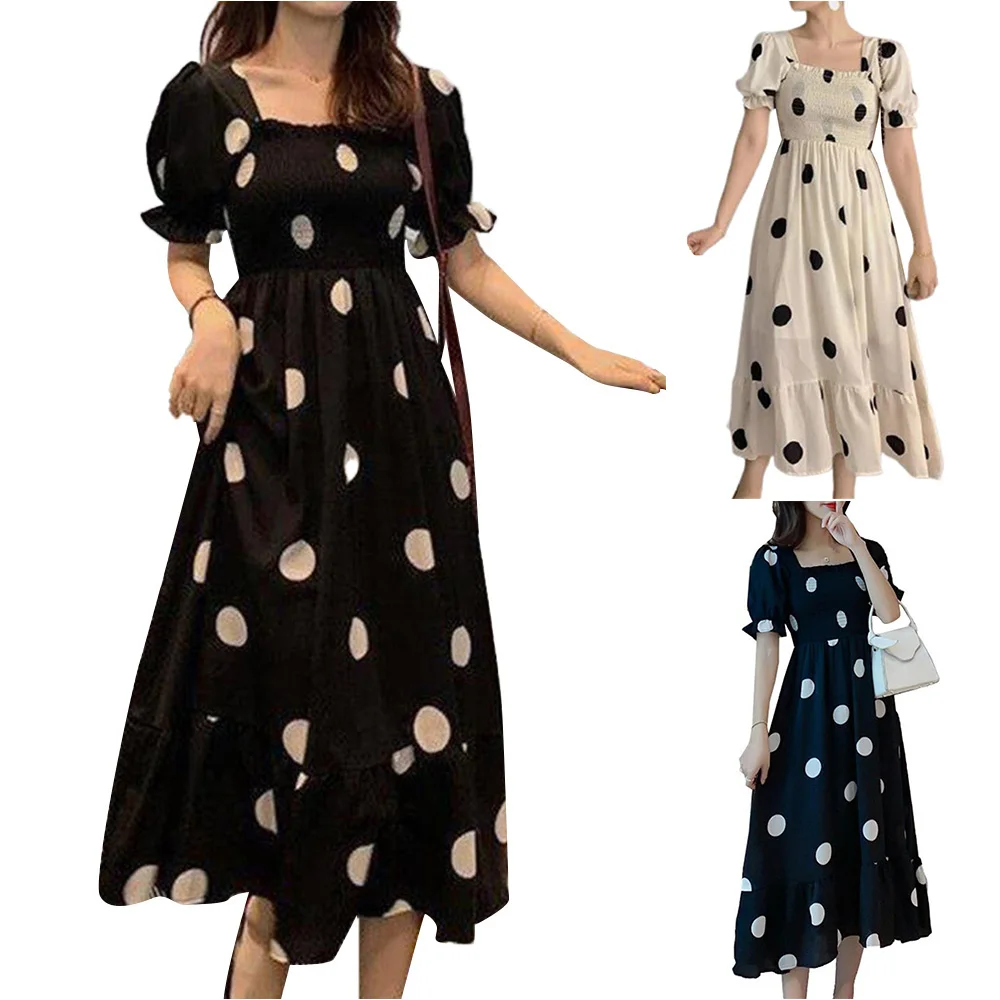2021 Summer New Polka Dot Print Women's High Waist Dresses Women's Bubble Sleeve Behind Tied Summer Beach Dress
2021 Summer New Polka Dot Print Women's High Waist Dresses Women's Bubble Sleeve Behind Tied Summer Beach Dress