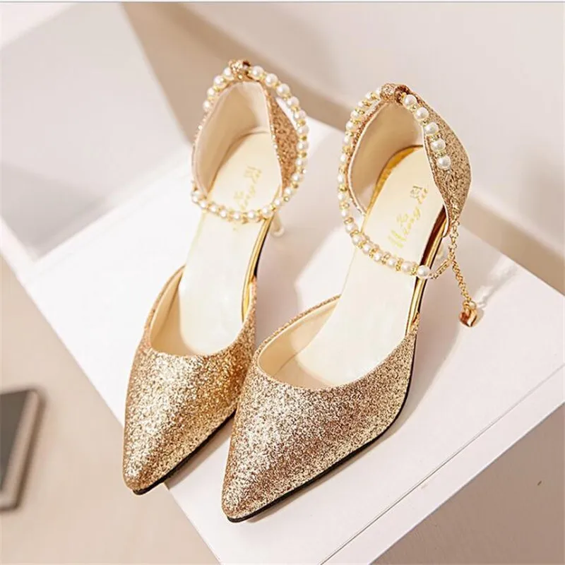 Sexy Pointed toe Pearl High heels shoes Female Fashion hollow with Sandals Paillette of the Thin Breathable shoes Women Pumps
Sexy Pointed toe Pearl High heels shoes Female Fashion hollow with Sandals Paillette of the Thin Breathable shoes Women Pumps