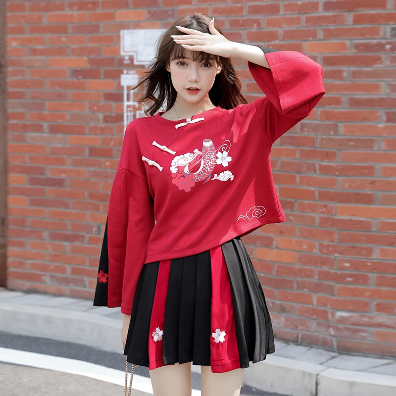 Women's Two Piece Sets Red Cartoon Print -neck Hoodies Sweatshirts And Hight Waist Mini Pleated Skirt Sweet Style Girl Set
Women's Two Piece Sets Red Cartoon Print -neck Hoodies Sweatshirts And Hight Waist Mini Pleated Skirt Sweet Style Girl Set