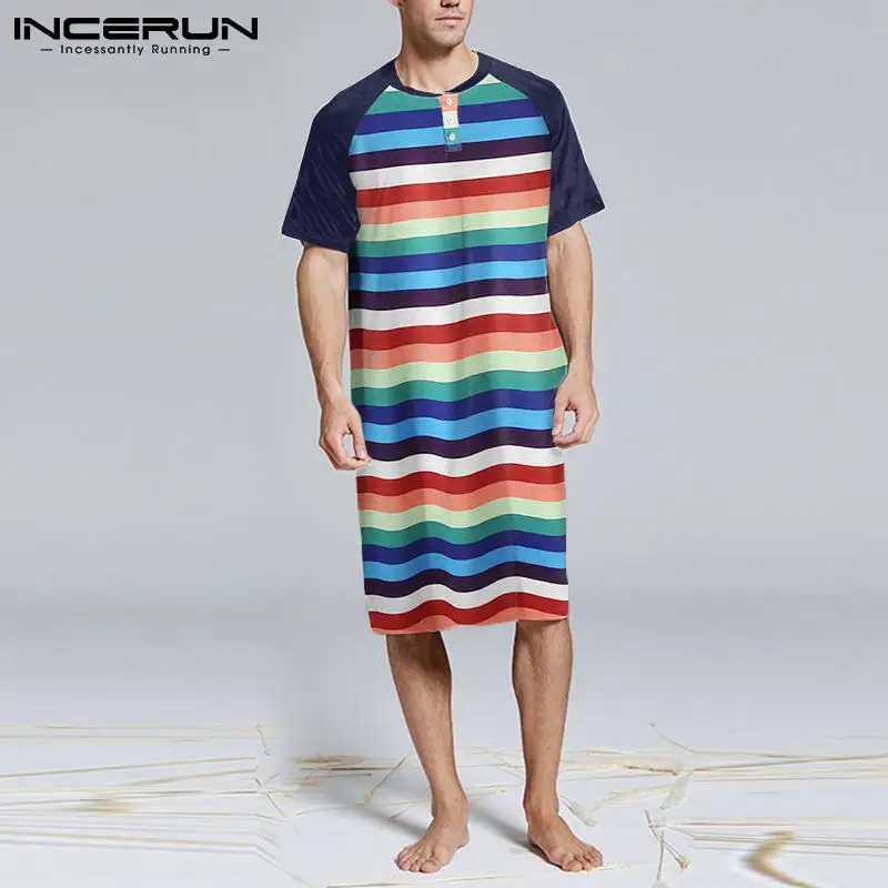 2021 Summer Striped Men Casual Sleep Robes INCERUN Short Sleeve Round Neck Sleepwear Bathrobes Man Leisure Patchwork Nightgowns
2021 Summer Striped Men Casual Sleep Robes INCERUN Short Sleeve Round Neck Sleepwear Bathrobes Man Leisure Patchwork Nightgowns