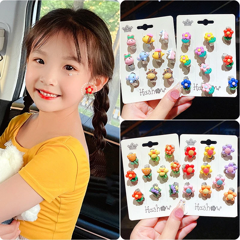

Resin Flower Animal Fruit Clip Earrings for Girls Children Student Ear Jewelry Women Ear Pins Earring Holeless Ear Accessories