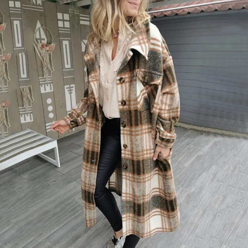 2021 Autumn Women Checked Jacket Casual LooseTurn Down Collar Long Coat Female Thick Warm Woolen Blends Overcoat Streetwear
2021 Autumn Women Checked Jacket Casual LooseTurn Down Collar Long Coat Female Thick Warm Woolen Blends Overcoat Streetwear