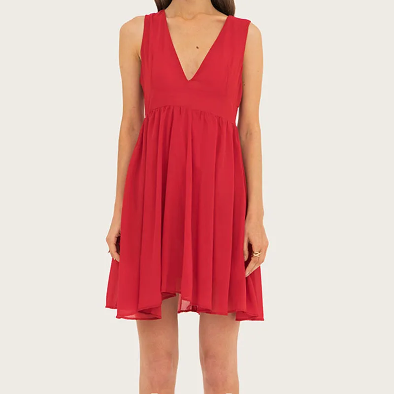 NORMOV Fashion Women Dress Solid Pleated Deep V Neck Sleeveless Chiffon Mini Dress Vintage Red Elegant Night Party Dresses
NORMOV Fashion Women Dress Solid Pleated Deep V Neck Sleeveless Chiffon Mini Dress Vintage Red Elegant Night Party Dresses