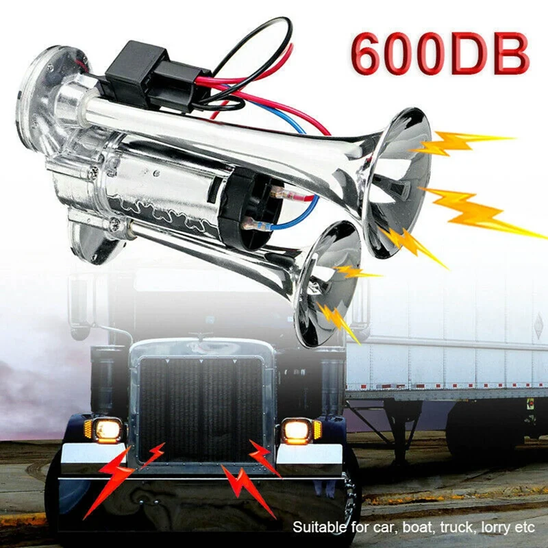 Car Horn 600DB 12V Dual Trumpets Super Loud Electric Solenoid Valve Air Horn Speaker For Vehicle SUV Truck Lorry RV Boat
Car Horn 600DB 12V Dual Trumpets Super Loud Electric Solenoid Valve Air Horn Speaker For Vehicle SUV Truck Lorry RV Boat