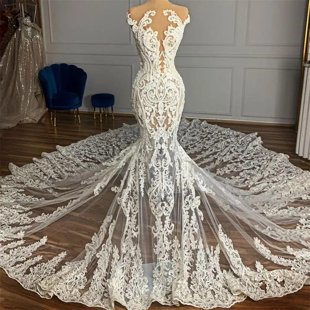 Arabia Lace Transparent Wedding Dress for Women Sheer Neckline Beading Sexy Long Bridal Gowns платье vestidos 
Arabia Lace Transparent Wedding Dress for Women Sheer Neckline Beading Sexy Long Bridal Gowns платье vestidos