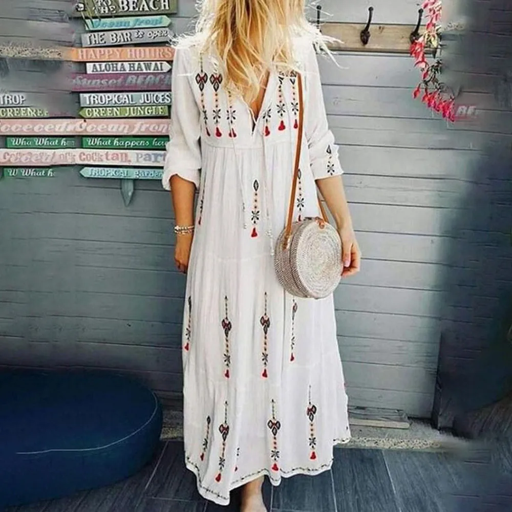 Spring Summer 2021 New Bohemia V-neck Printing Solid Color Long Sleeve Women's Dress Loose Casual Fashion
Spring Summer 2021 New Bohemia V-neck Printing Solid Color Long Sleeve Women's Dress Loose Casual Fashion