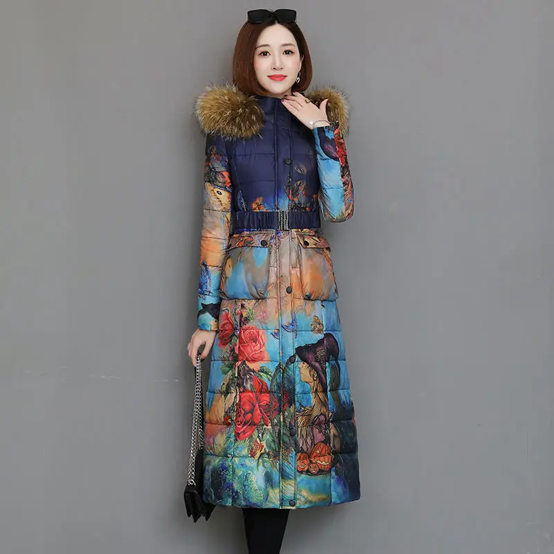 Women 2021 Winter New Print Long Warm Thicken Outwear Female Big Fur Collar Hooded Jackets Ladies White Duck Down Coats E574
Women 2021 Winter New Print Long Warm Thicken Outwear Female Big Fur Collar Hooded Jackets Ladies White Duck Down Coats E574