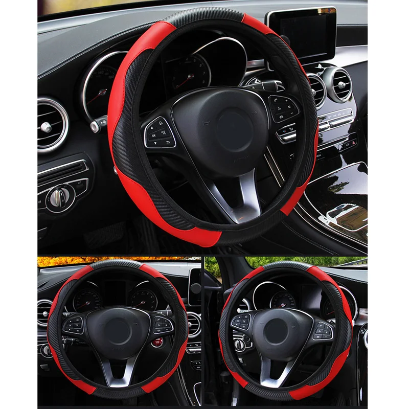 Car Fashion Carbon Fiber Leather Steering Wheel Cover Elastic No Inner Ring For 37-38CM Steering Wheel Diameter Steering Covers
Car Fashion Carbon Fiber Leather Steering Wheel Cover Elastic No Inner Ring For 37-38CM Steering Wheel Diameter Steering Covers