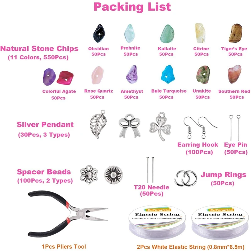 933Pcs Irregular Chips Stone Beads Natural Gemstone Beads Kit for DIY Jewelry Necklace Bracelet Earring Making Supplies
933Pcs Irregular Chips Stone Beads Natural Gemstone Beads Kit for DIY Jewelry Necklace Bracelet Earring Making Supplies