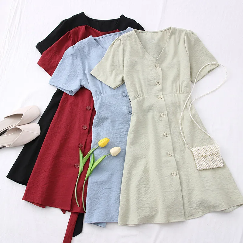 Fashion All-Match Single-Breasted Summer Dress Women Sweet V-Neck Short-Sleeve Sexy White Dress Female Vestidos Boho Dress C7252
Fashion All-Match Single-Breasted Summer Dress Women Sweet V-Neck Short-Sleeve Sexy White Dress Female Vestidos Boho Dress C7252