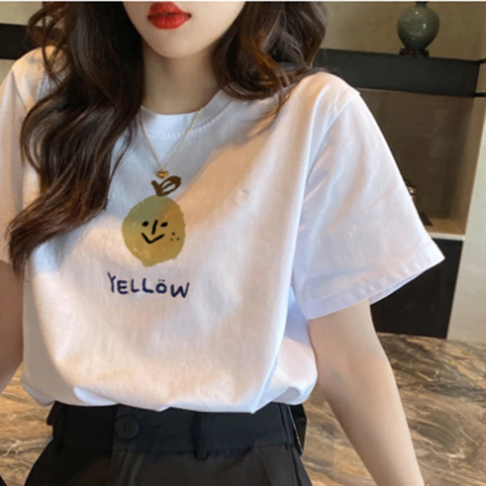 Summer White Fashion Printing Cute YELLOW Lemon T-Shirt Women's Tees Popular O-neck Short Sleeve t shirt Casual Girls Cool Tops
Summer White Fashion Printing Cute YELLOW Lemon T-Shirt Women's Tees Popular O-neck Short Sleeve t shirt Casual Girls Cool Tops