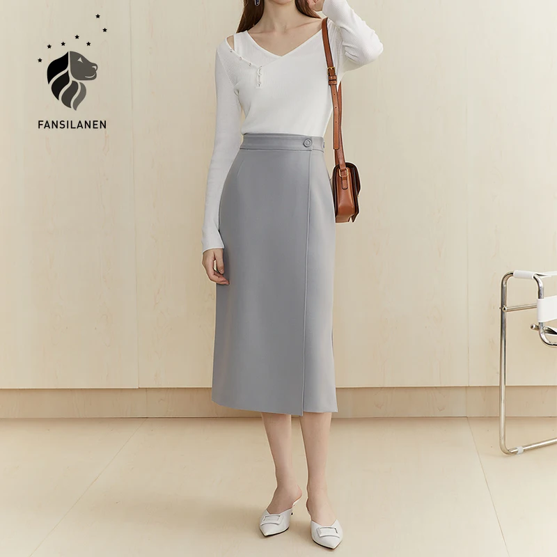 FANSILANEN Office lady high waist a-line skirt Women autumn winter white sexy split long skirt Elegant wrap black skirt bottom
FANSILANEN Office lady high waist a-line skirt Women autumn winter white sexy split long skirt Elegant wrap black skirt bottom