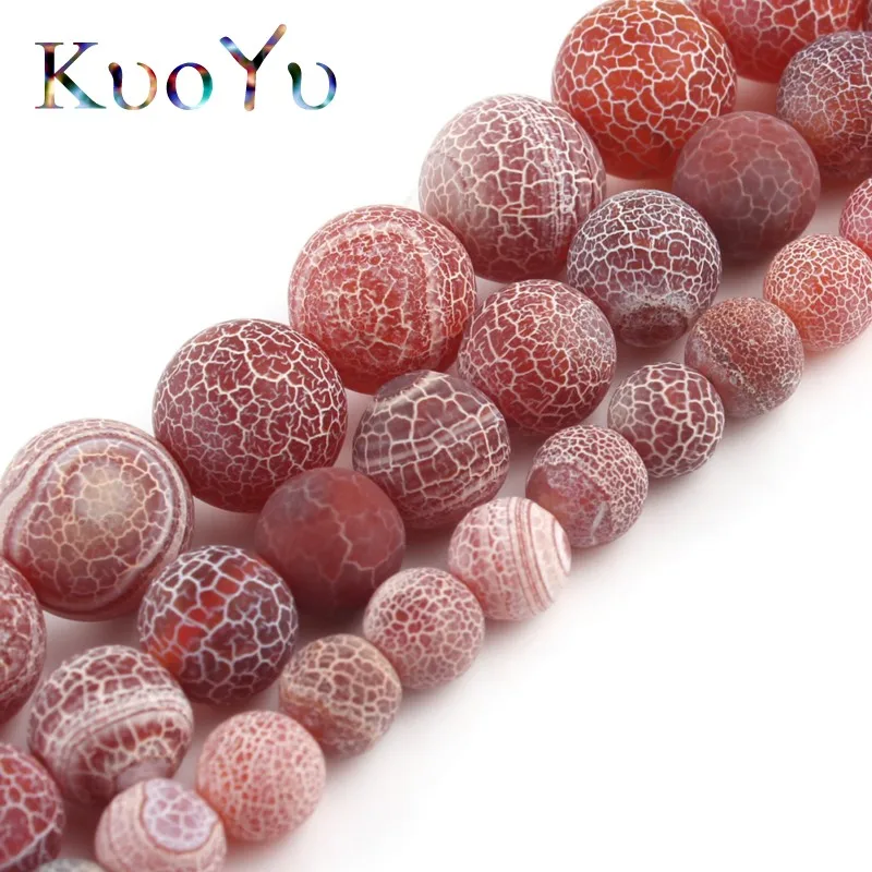 Natural Stone Matte Red Cracked Dream Fire Agates Dull Polish Spider web Onyx Beads For Jewelry Making DIY Bracelet 15" 6/8/10mm |