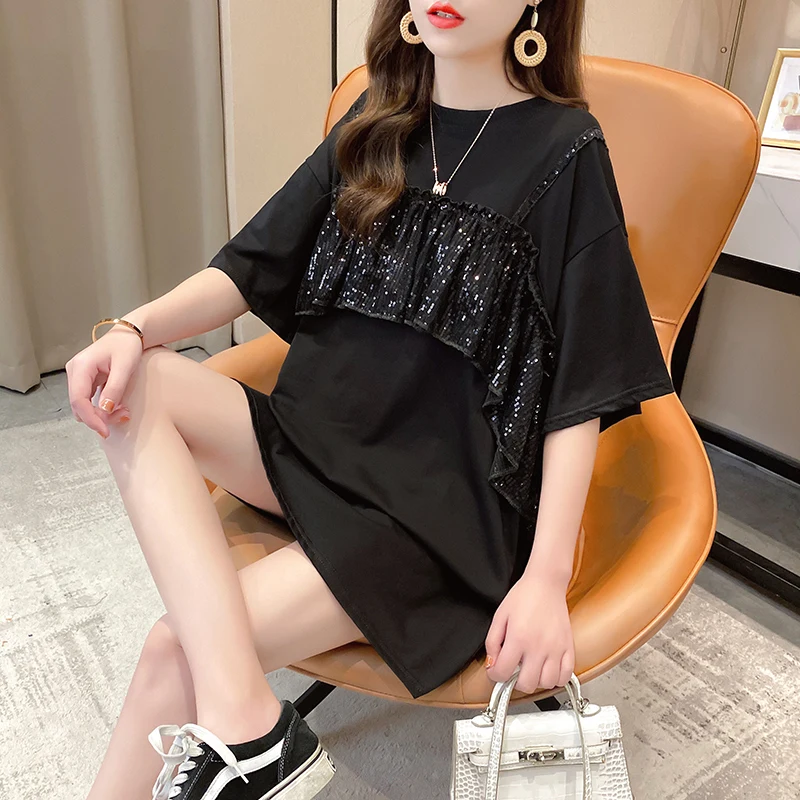 women summer 2021 new sequined t shirt white and black short sleeve tops tshirts cotton women fashion ruffles shirts
women summer 2021 new sequined t shirt white and black short sleeve tops tshirts cotton women fashion ruffles shirts