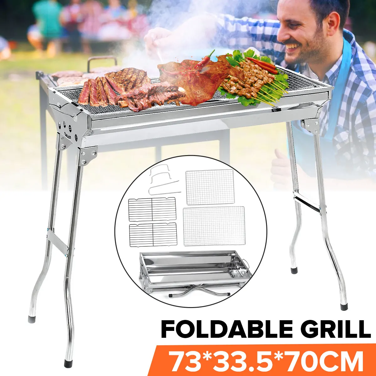 Outdoor Folding BBQ Grill Portable Charcoal Grill Stainless Steel Charcoal BBQ Grill Camping Cooking Picnic Barbecue Tools Shelf
Outdoor Folding BBQ Grill Portable Charcoal Grill Stainless Steel Charcoal BBQ Grill Camping Cooking Picnic Barbecue Tools Shelf