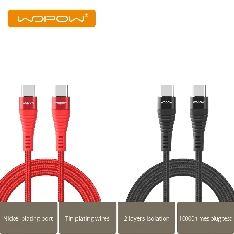 WOPOW USB C to Type C Cable for Samsung S20 Fast Charging PD Cable for Macbook Pro2020 iPad Huawei Xiaomi mi10 USB Charger Cord
WOPOW USB C to Type C Cable for Samsung S20 Fast Charging PD Cable for Macbook Pro2020 iPad Huawei Xiaomi mi10 USB Charger Cord