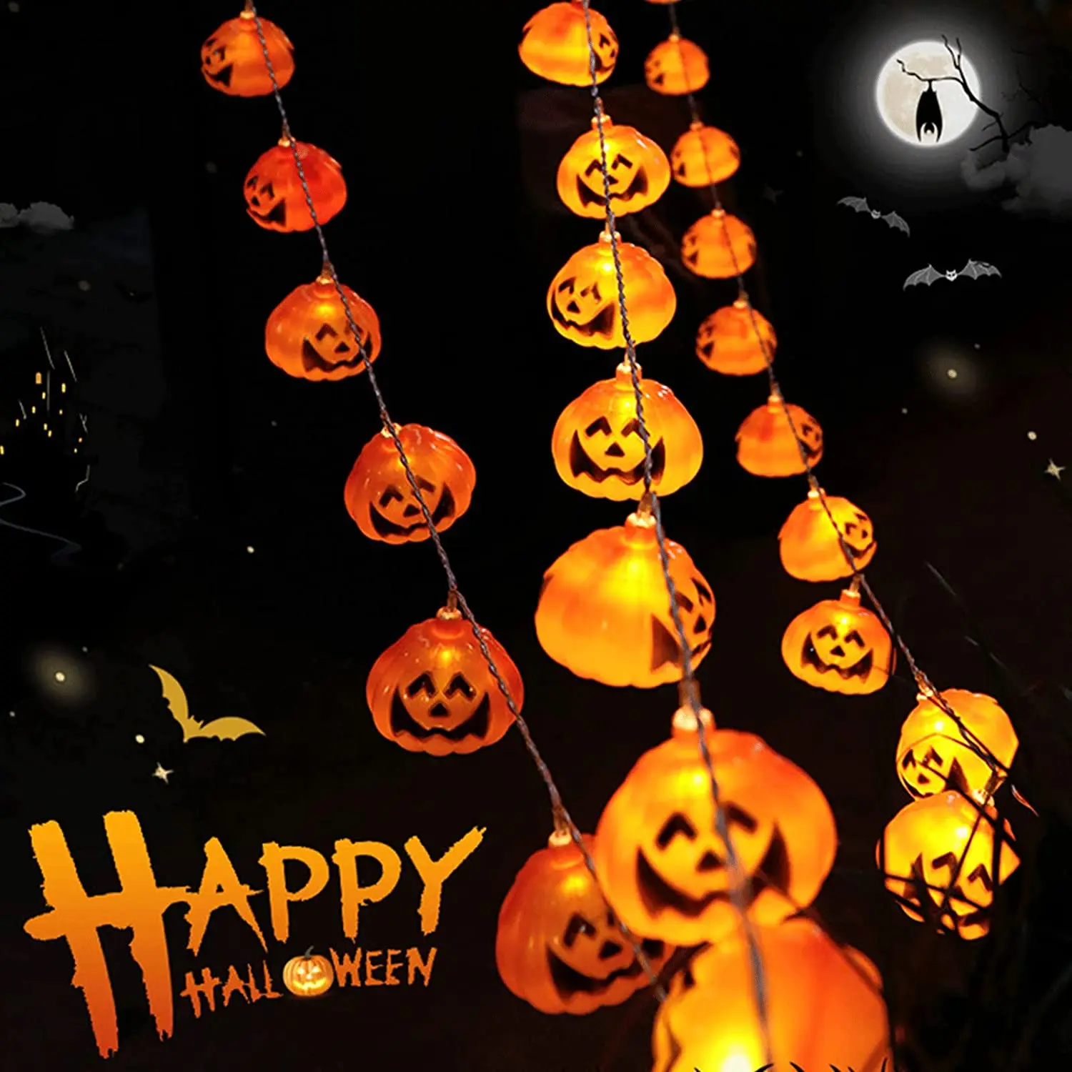 

Halloween String Lights, Pumpkin Lights String with 2 Modes Steady/Flashing Light for Indoor/Outdoor Decor, Halloween Decoration