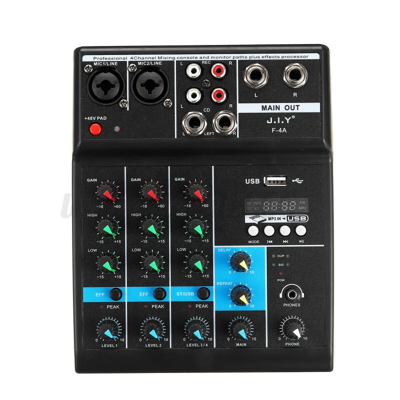 Portable Mental 4 Channels Mini USB Audio Mixer Amplifier Console Bluetooth Record Phantom Sound Mixing Console With Sound Card
Portable Mental 4 Channels Mini USB Audio Mixer Amplifier Console Bluetooth Record Phantom Sound Mixing Console With Sound Card