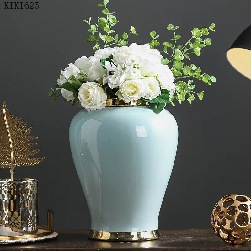 European Light Blue Ceramic Storage Jar with Lid Gilded Flower Vase Flower Arrangement Large Sealed Storage Jar Home Decoration
European Light Blue Ceramic Storage Jar with Lid Gilded Flower Vase Flower Arrangement Large Sealed Storage Jar Home Decoration