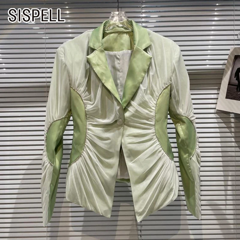 Женский блейзер с отложным воротником SISPELL, повседневный Блейзер лоскутного покроя с длинным рукавом и высокой талией, облегающее пальто 
Женский блейзер с отложным воротником SISPELL, повседневный Блейзер лоскутного покроя с длинным рукавом и высокой талией, облегающее пальто